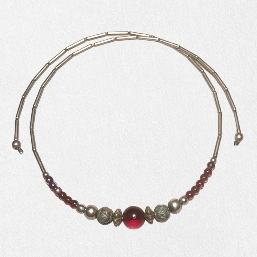 *5/$20 or 3/$15* Vintage Maroon and Silver Beaded Choker Necklace
